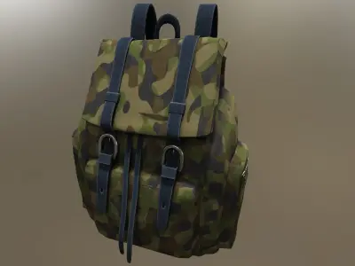 Military camouflage backpack  Low-poly 3D model