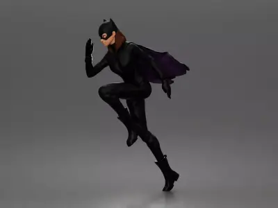 Batwoman leaps into the night wearing cowl cape gloves and boots 3D print model