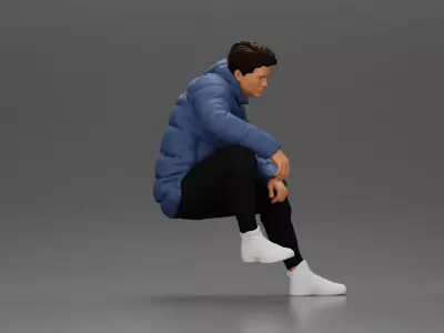 performer crouching in puffer jacket athletic stance setting 3D print model