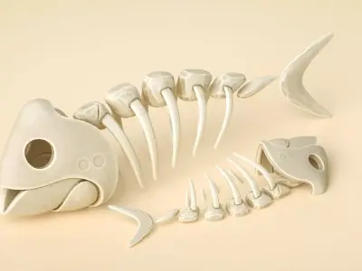 fish bone fossil Low-poly 3D model