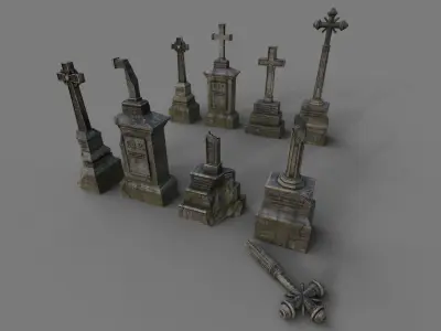 Cemetery gravestone set 2 Low-poly 3D model