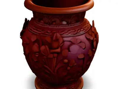 Ornate Carved Terracotta Vase Low-poly 3D model