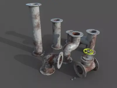 Pipes collection rusty Low-poly 3D model
