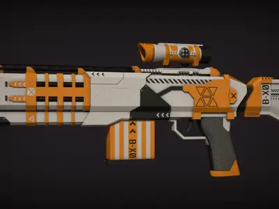Futuristic Rifle - White and Orange Low-poly 3D model