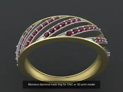 Collection ring and Earrings with track gems  for CNC or 3D 3D Model Pack