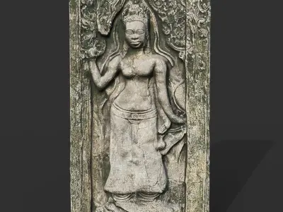 Ancient Khmer Temple Wall modular Ultra HD 16K Texture - 221013 Low-poly 3D model