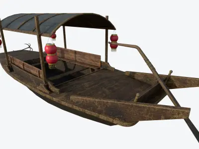 Chinese Boat Low-poly  PBR  Low-poly 3D model
