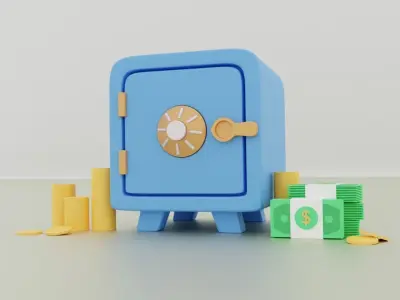 A toy safe with money Low - poly Low-poly 3D model
