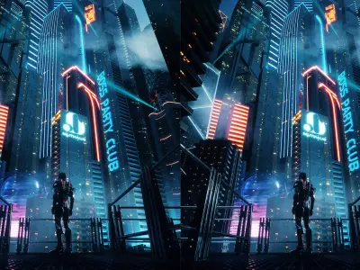 C4D Octane render CBD cyberpunk city 3D model
