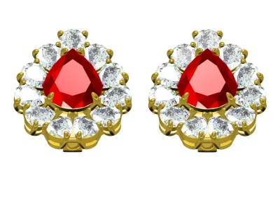 Antique Pear Diamond Cluster Earring 3D print model