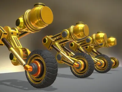 Hydraulic Suspension with Tires Yellow Version Rigged  Low-poly 3D model