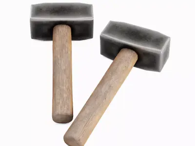 Industrial Wooden Hammer 02 Low-poly 3D model