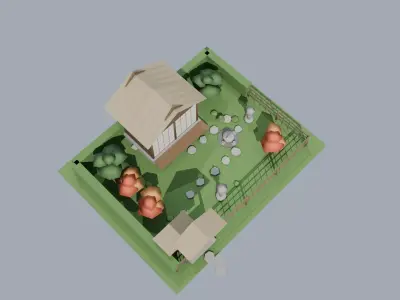Japanese Roji Garden with Tea House Low Poly 3D Model Low-poly 3D model