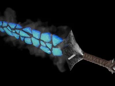 Stylized Sword Ice and Gold Crystals Melee Weapon Game Ready Low-poly 3D model