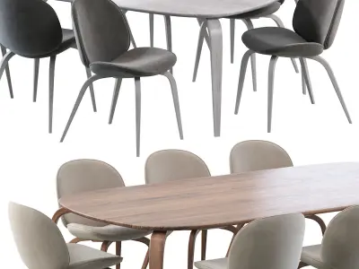 Beetle Dining Chair and Gubi Dining Table Elliptical 3D model