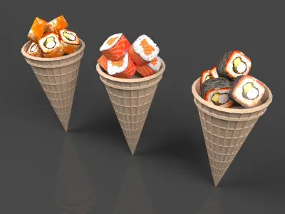 Sushi in waffle cups Low-poly 3D model