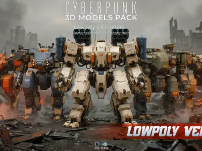 Cyberpunk Combat Mechs LowPoly Low-poly 3D model