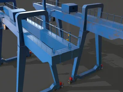 PBR Double Girder Gantry Crane V1 - Blue Light Low-poly 3D model