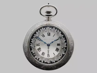 Stylized Silver Fantasy Pocket Watch with Gems Low-poly 3D model