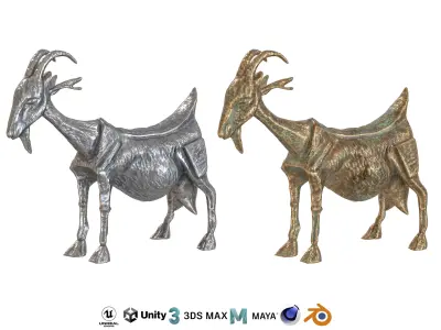 Ancient Goat metal statues Low-poly 3D model