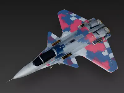 Realistic Red and Blue Camo Stealth Fighter Jet 3D Model Low-poly 3D model