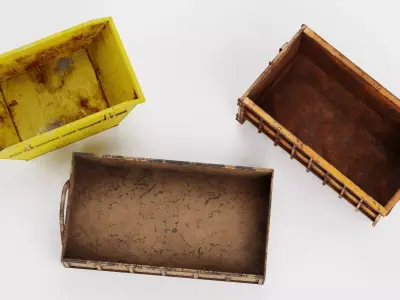 3 Skips Set - Worn Industrial Waste Containers 3D model