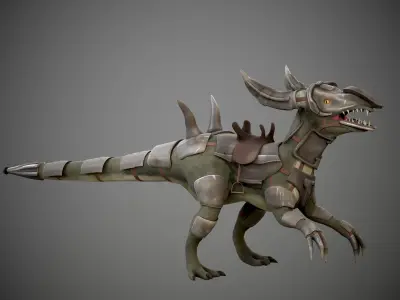Animated dinosaur in armor Low-poly 3D model