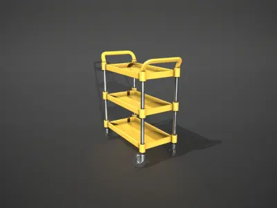 Three Tier Yellow Service Cart Low-poly 3D model