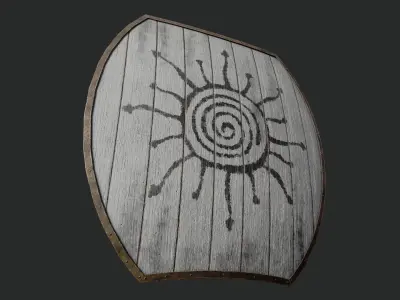 Slavic hybrid shield-painted white with Sun symbol Low-poly 3D model purchase
