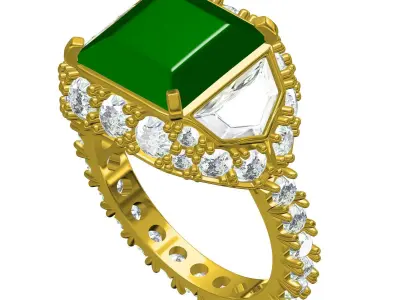 Antique Emerald Colored Stone Cocktail Ring 3D print model