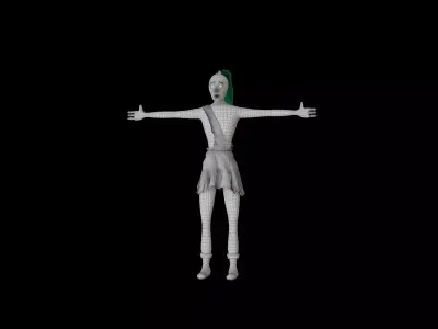 Stylized Hand-Painted Character with Green Hair Low-poly 3D model