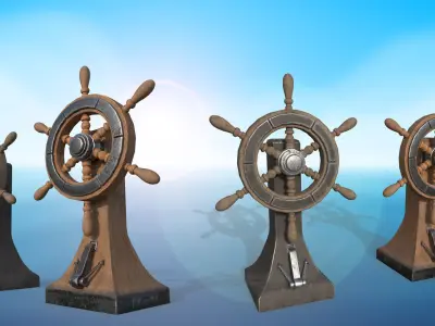 The helm of a sea ship or vessel nautical anchor and bell game  3D Model Pack