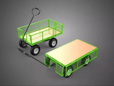 MESH RACK TRAY WAGON CART UTILITY TROLLEY TRAILER GARDEN FARM 4W 3D model