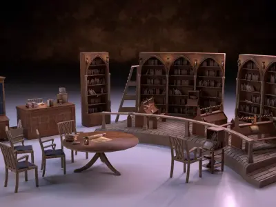 Medieval Library Model Pack PBR Low-poly 3D model