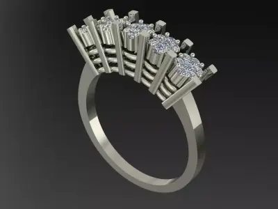 engagement ring with 5 round gem flowers Free 3D model