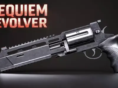 Modeling Leons Requiem Revolver from Resident Evil Full Workflow Low-poly 3D model