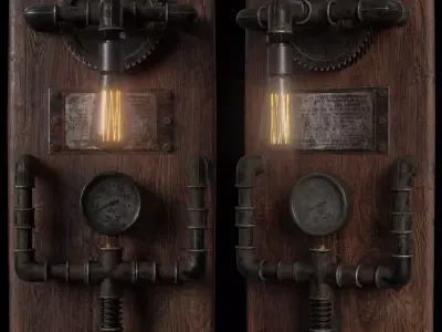 Steampunk lamp - game ready Low-poly 3D model