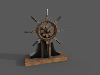 Steering wheel for a sea ship and a bell Wheel 3D model Low-poly 3D model