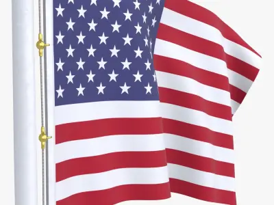 United States Flag Stand Pole Animated Loop 3D model