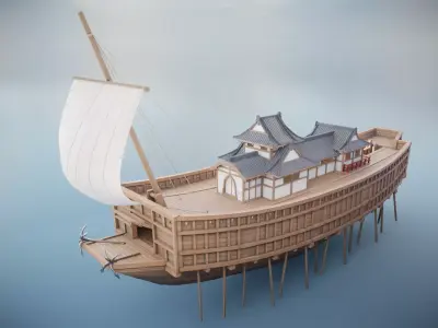 Atakebune - Japanese warship Low-poly 3D model