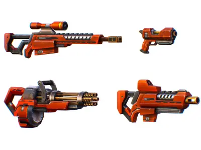 Weapons Set 4 Gun Pistol Assault rifle Sniper rifle machine gun 3D Model Pack buy