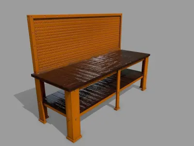 workbench orange bench Low-poly 3D model