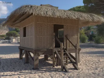 Elevated Bamboo Hut with Thatched Roof 3D model