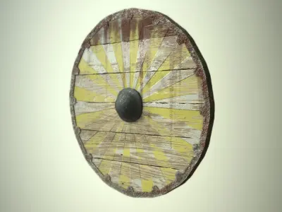 Striped Viking Medieval Shield LP PBR game ready 3x colour Low-poly 3D model