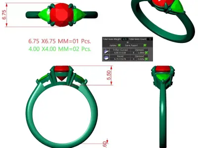 Round And Trillian 3 Stone Engagement Ring 3D print model purchase