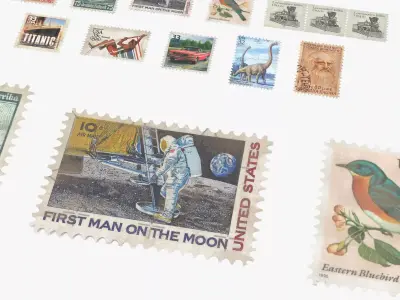 Vintage Old Postage Stamp Set 3D model