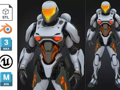 Cybernetic Robot Soldier Low-poly 3D model