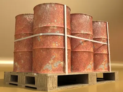 Rusty Metal Drums and Pallet High Res 3D model
