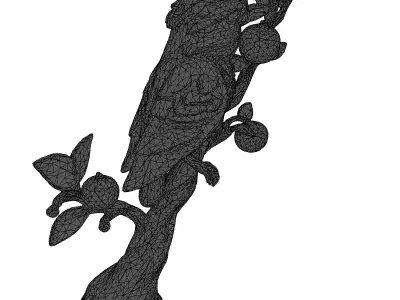 Stylized Bird on Branch Sculpture Low-poly 3D model