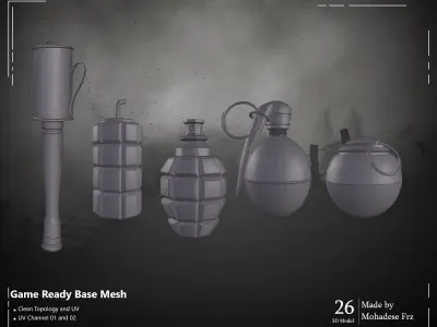 26 Grenade WW12 Base Mesh -VOL 02 - Game Ready Low-poly 3D model